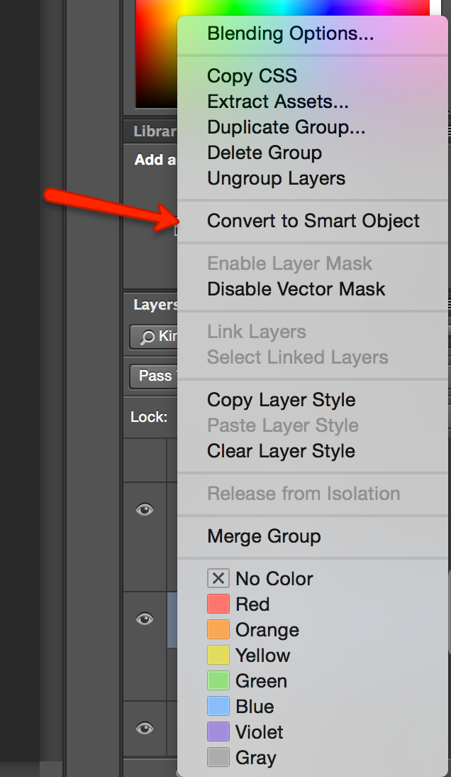 In the right click menu option select