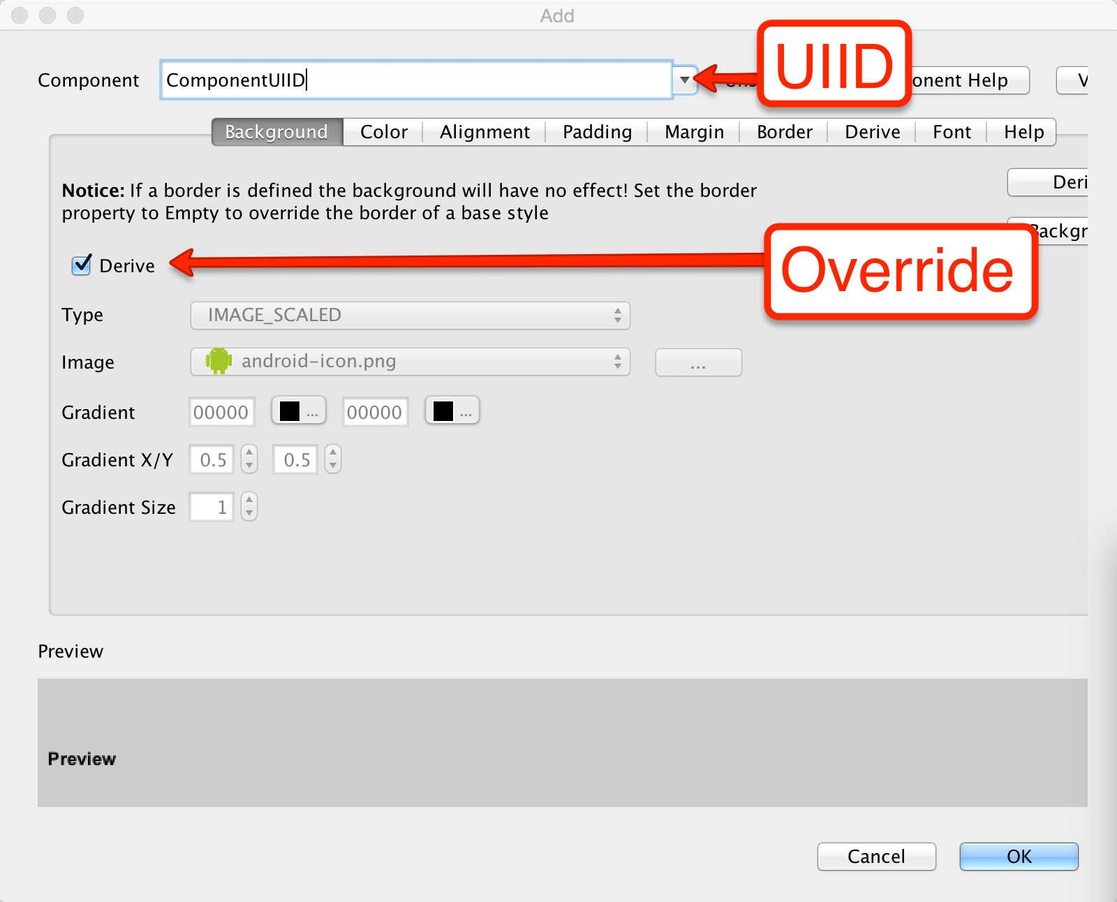 When pressing the Add/Edit entry you can edit a specific style entry UIID
